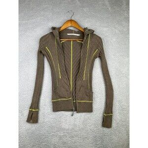 Athleta full zip organic cotton hooded sweater brown sz xxs